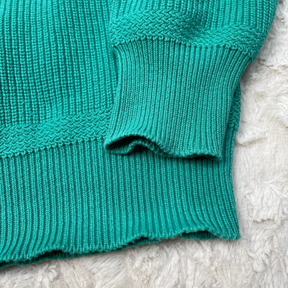 Vintage 90s button henley pullover sweater chunky knit grandpa cotton teal green - Picture 9 of 17